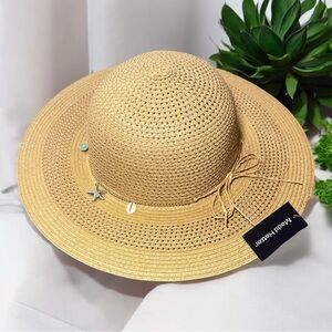 Tan Sun Hat with Wide Brim and Decorative Band